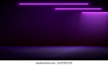 Studio-Interieur mit Kohlefaser-Textur. Moderne Carbonfaser strukturiert rosa lila schwarz Interieur mit Licht. Hintergrund für Montage, Produktplatzierung. Vektorgrafik, Hintergrund, Vorlage