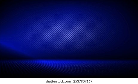 Studio interior with carbon fiber texture. Modern carbon fiber textured blue black interior with light. Dark background for mounting, product placement. Vector background, template, mockup