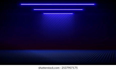 Studio-Interieur mit Kohlefaser-Textur. Moderne Carbon-Faser strukturiert blau schwarz Interieur mit Licht. Hintergrund für Montage, Produktplatzierung. Vektorgrafik, Hintergrund, Vorlage