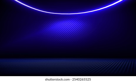 Studio interior with carbon fiber texture. Modern carbon fiber textured blue black interior with light. Background for mounting, product placement. Vector mockup, background, template