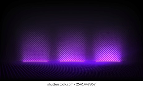 Studio interior with carbon fiber texture. Modern carbon fiber textured pink purple black interior with light. Background for mounting, product placement. Vector mockup, background, template