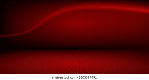 Studio interior with carbon fiber texture. Modern carbon fiber textured red black interior with light. Background for mounting, product placement. Vector background