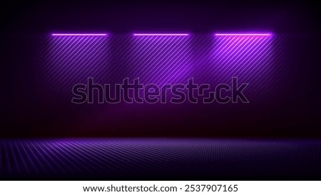 Studio interior with carbon fiber texture. Modern carbon fiber textured pink purple black interior with light. Background for mounting, product placement. Vector mockup, background, template