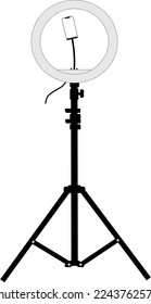 Studio lamp light ring, selfie photo camera stick, isolated on white background