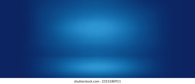 Studio light blue gradient wall and floor background, Horizontal room cool tone effect wallpaper, The beam of light shines in center of scene and ground.