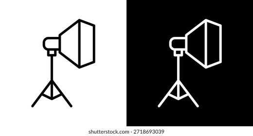 Icono de luz de estudio de línea de estilo blanco y negro