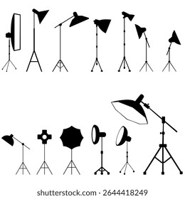 Заголовок: Conjunto de ícones do Studio Light Vetor. Coleção de sinais de ilustração de estúdio. Logotipo de fotografia no estúdio. Fotografar ícones da Web.