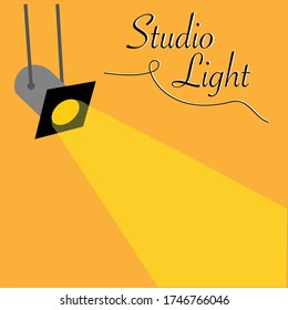 Studio light vector on yellow background. Photography, videography, broadcasting studio equipment. Editable stroke. Eps 10. Professional entertainment illustrations.