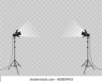 Studio With Lighting Equipment And Backdrop Vector