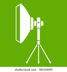 Studio lighting equipment icon white isolated on green background. Vector illustration