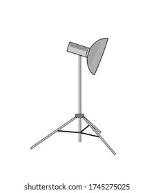 Equipamiento de iluminación de estudio aislado de fondo blanco. Luz de foco y lámpara, flash y tecnología profesional fotográfica, ilustración vectorial. accesorios para un estudio fotográfico. ilustración vectorial.
