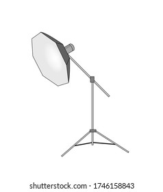 Studio lighting equipment isolated on white background. Spotlight and lamp, flash and professional technology photographic, vector illustration. accessories for a photo studio. vector illustration.