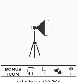 Studio lighting icon flat. Black pictogram on white background. Vector illustration symbol and bonus button
