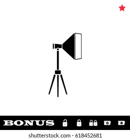 Studio lighting icon flat. Black pictogram on white background. Vector illustration symbol and bonus button open and closed lock, folder, star