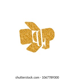 Studio lighting icon in gold glitter texture. Sparkle luxury style vector illustration.