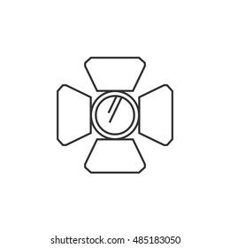 Studio lighting icon in thin outline style. Photography concert instrument lamp halogen