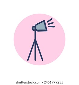 Studio lighting line icon. Spotlight, tripod, floodlight outline sign. Photography, technology, equipment concept. Vector illustration symbol element for web design and apps