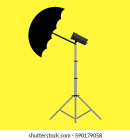 Studio lighting with umbrella icon , vector