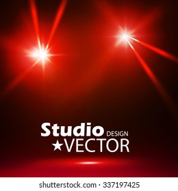 Studio Lights Design. Shining Spotlight Background. Empty Room. Vector illustration