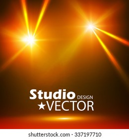 Studio Lights Design. Shining Spotlight Background. Empty Room. Vector illustration