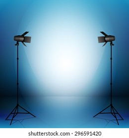 Studio with lights. Vector illustration.