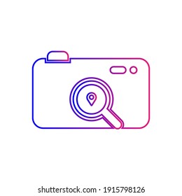 Studio location, camera pin, photography address and location icon. Photo studio map location icon.
