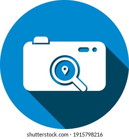 Studio location, camera pin, photography address and location icon. Photo studio map location icon.