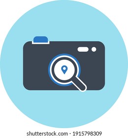 Ubicación de estudio, pin de cámara, dirección de fotografía e icono de ubicación. Icono de ubicación del mapa del estudio de fotos.