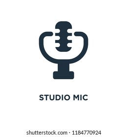 Studio Mic icon. Black filled vector illustration. Studio Mic symbol on white background. Can be used in web and mobile.