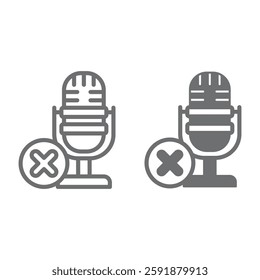 Studio microphone ban line and solid icon, prohibited items concept. Vector graphics. Sound recording forbidden sign on white background, outline style icon for mobile or web design