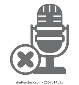 Studio microphone ban solid icon, prohibited items concept. Vector graphics. Sound recording forbidden sign on white background, glyph style icon for mobile or web design