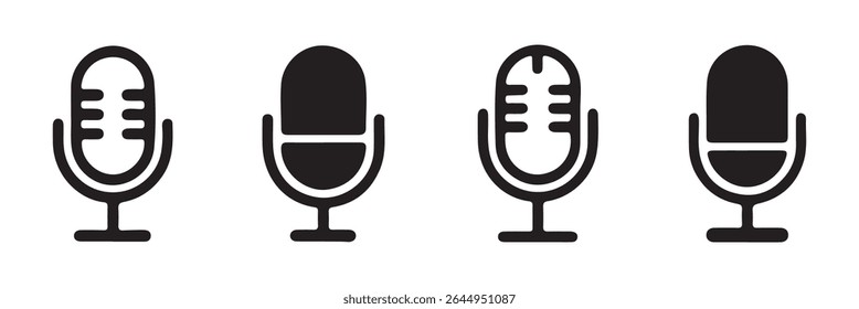 Studio Microphone Cut File Retro Microphone Radio Station Gravação de Música Radio Rec. Ícones de microfone definidos. ícone de microfone variante. Microfone de Karaokê. Microfones de podcast. 