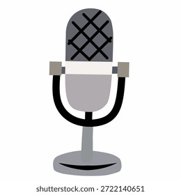 Micrófono de estudio en estilo plano para podcast y temas de grabación. Ideal para streaming, transmisión, voz en off y marca de medios.