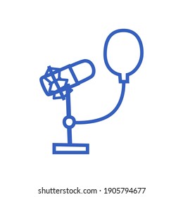 Studio microphone in a hand-drawn style. Vector outline icon isolated on a white background.