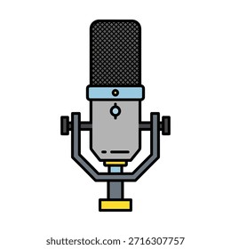 Studio microphone icon displays professional equipment used for voice recording broadcasting music creation and digital communication needs.