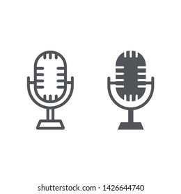 Studio microphone line and glyph icon, music and audio, retro mic sign, vector graphics, a linear pattern on a white background, eps 10.