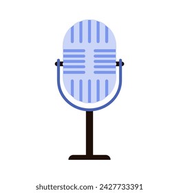Studio microphone on stand for recording radio podcast, live music concert and interview vector illustration