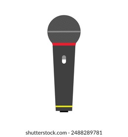 Studio microphone for recording music and podcasts, TV shows, flat image, cartoon style, professional voice recording equipment. 