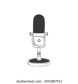 Studio microphone. Retro hand-drawn Microphone. Illustration in sketch style. Vector image
