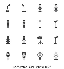 Studio microphone vector icons set, modern solid symbol collection, mic sound filled style pictogram pack. Signs, logo illustration. Set includes icons as audio recording microphone, voice recording