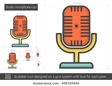Studio microphone vector line icon isolated on white background. Studio microphone line icon for infographic, website or app. Scalable icon designed on a grid system.