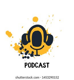 Studio microphone vector. Podcast concept in grunge style. Live music. Karaoke icon. Speaker symbol.