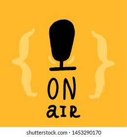 Studio microphone vector. Podcast concept in grunge style. Live music. Karaoke icon. Speaker symbol.