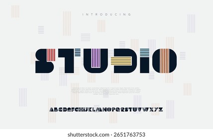 Fonte do alfabeto de logotipo moderno Studio minima. Tipografia abstrata sem tecnologia serif, eletrônico, filme, futuro, fonte de logotipos de marca criativa. ilustração vetorial
