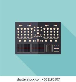 Studio mixer flat square icon with long shadows.