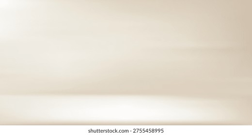 Studio nacre beige background with step and daylight. Neutral colors warm wall product room.