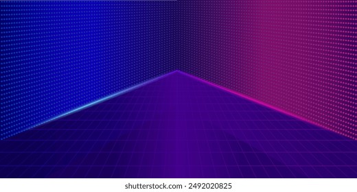 Studio neon pink blue dot background Abstract pattern, digital technology style cyber information Internet network connection. 3D illustration.