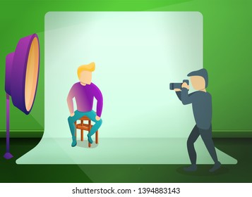 Studio photo session concept banner. Cartoon illustration of studio photo session vector concept banner for web design
