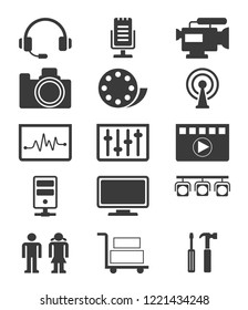 Studio pictograph includes shooting and editing studio tools and instruments