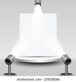 Studio with a podium and spotlights and place for your design